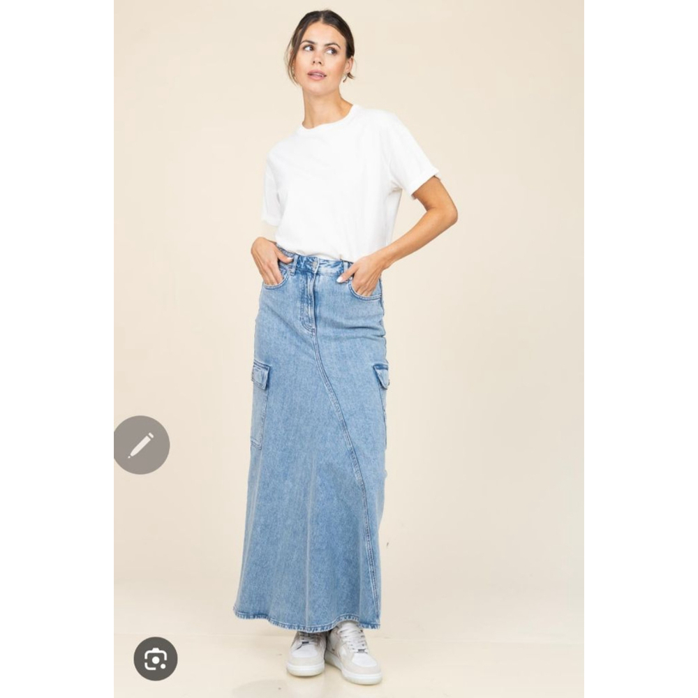 IRO NWT $325 Dara Light Blue Denim Cargo Maxi Skirt Size 38 6